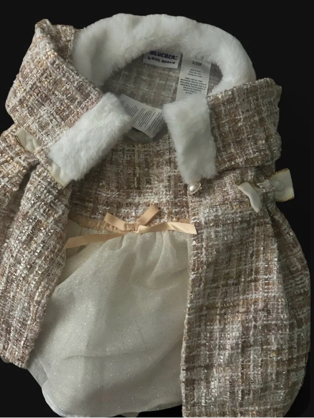 Sweet Sherbert Tweed Baby Coat with Faux-Fur Collar